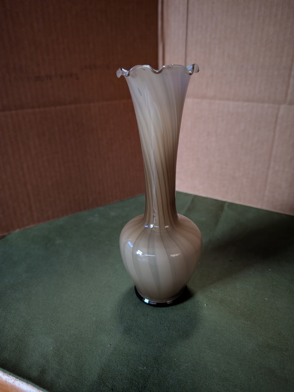 Elegant Swirled Taupe Glass Bud Vase - Neutral Home Accent
